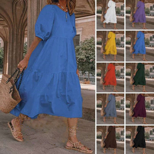 【S-5XL】Rochie de vară pentru femei în stil boem, rochie vintage cu gât rotund de diferite culori
