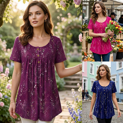 【Sezonska rasprodaja】📢🦋Ženski plisirani tunika s cvjetnim printom - elegancija koja se kreće s vama.🌸