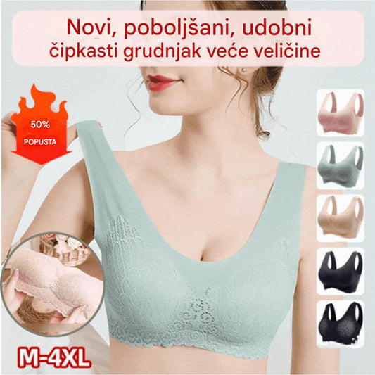 💖👙【M-4XL】🌹🛒【Set od 3 komada】2025. Novi poboljšani udoban čipkani grudnjak u velikim veličinama. (Bešavne, oblikujuće, s antiskliznim naramenicama)