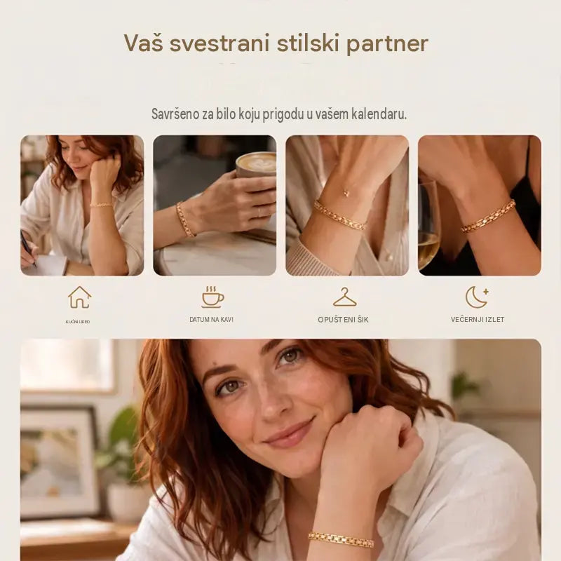 📢📢Vremenski ograničen popust 50%! ⏰ Elegantna kubanska narukvica, ženski stil: prekrasan privjesak, klasičan dizajn, udobna za nošenje💝