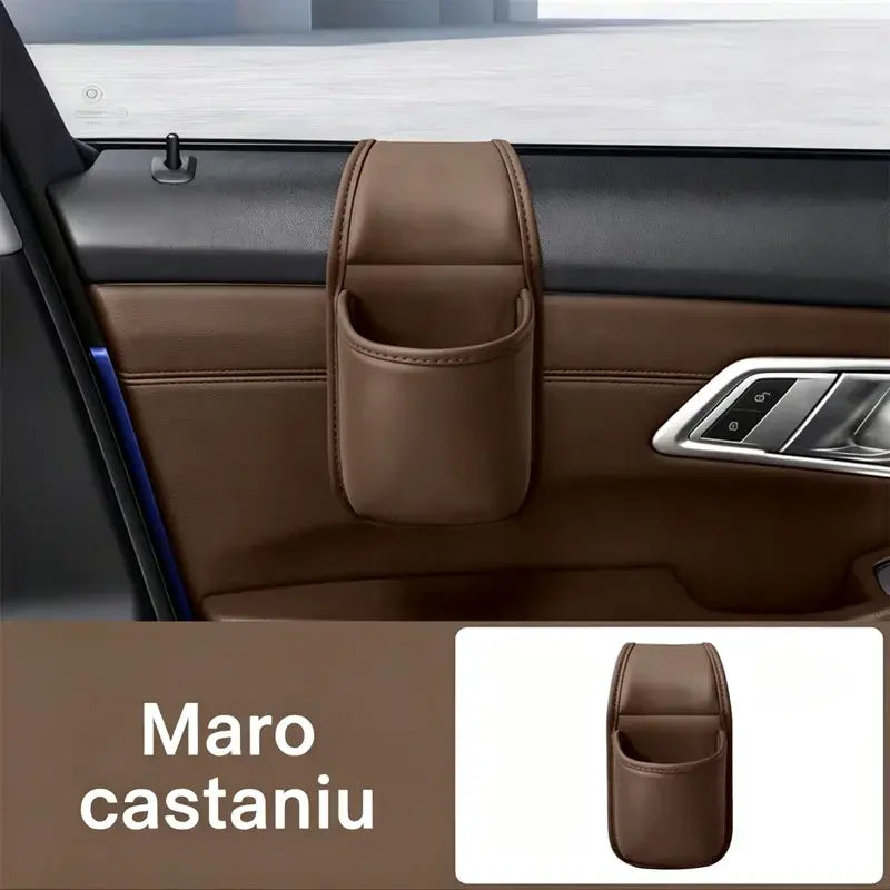 🚗 Dodatni prostor i red u automobilu! Kožni držač za vrata automobila / držač za čaše i telefon (Jednostavna montaža na prozor / 1+1 GRATIS ponuda)!