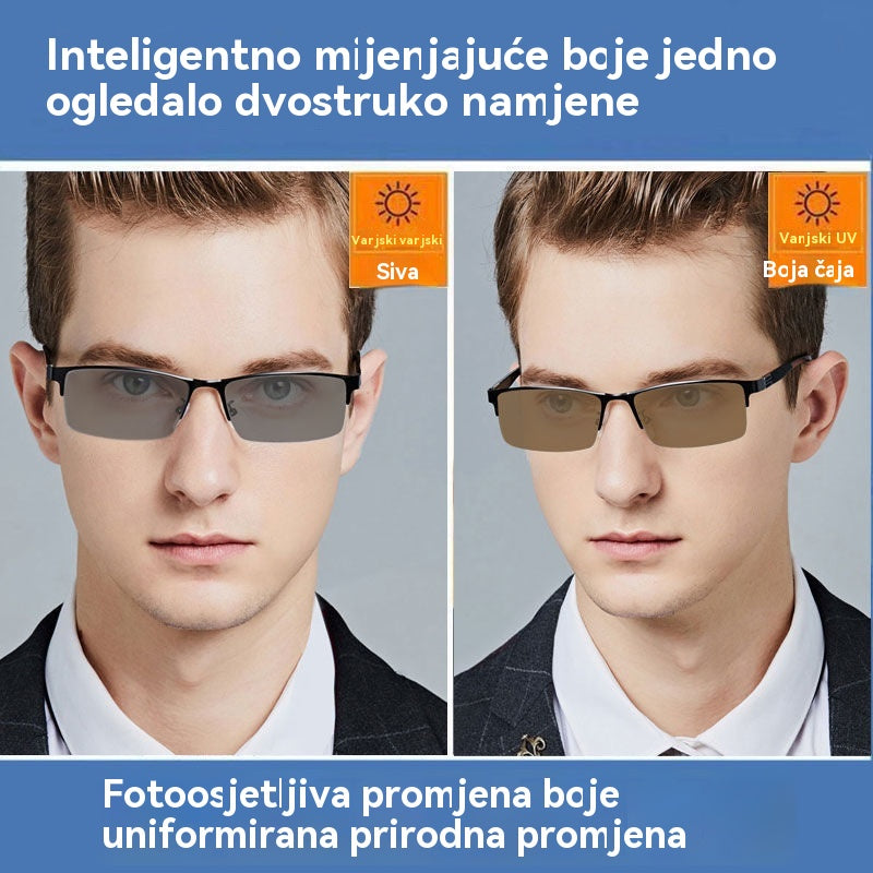 👓✨🕶️Metalne fotokromatske sunčane naočale s poluokvirom, naočale za kratkovidnost protiv plavog svjetla, sunčane naočale za vožnju