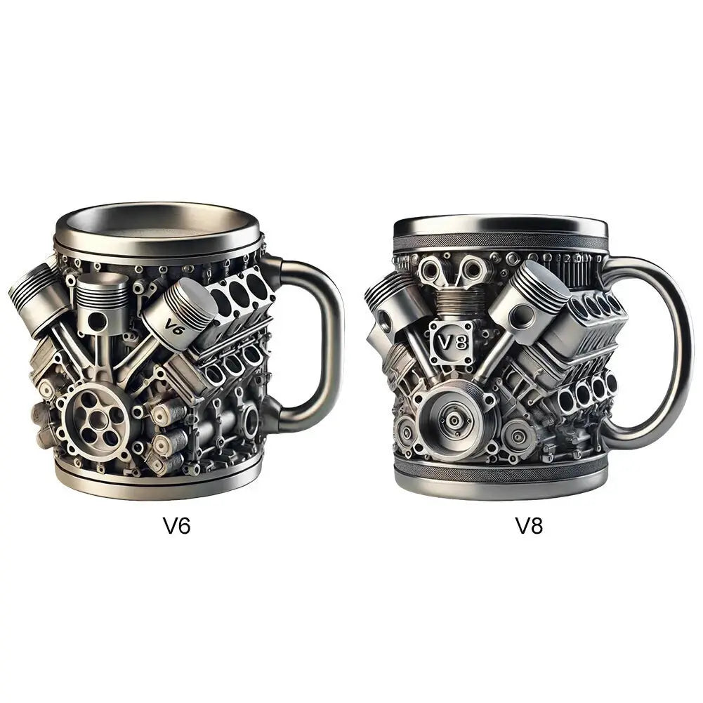 🎁☕  Taza de café de acero inoxidable Creative Engine V6V8, diseño mecánico