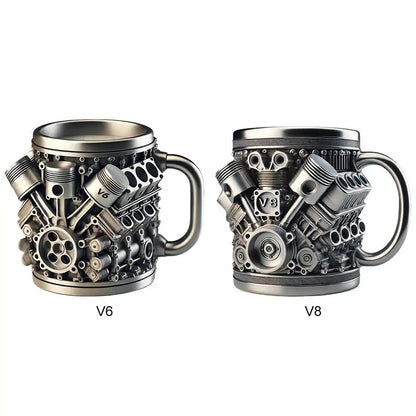 Taza de café de acero inoxidable Creative Engine V6V8, diseño mecánico