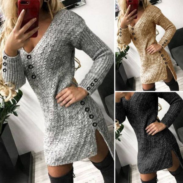 【S-2XL】Nowa modna sukienka z dzianiny z temperamentem na jesień i zimę