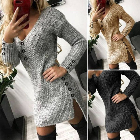 【S-2XL】Nowa modna sukienka z dzianiny z temperamentem na jesień i zimę