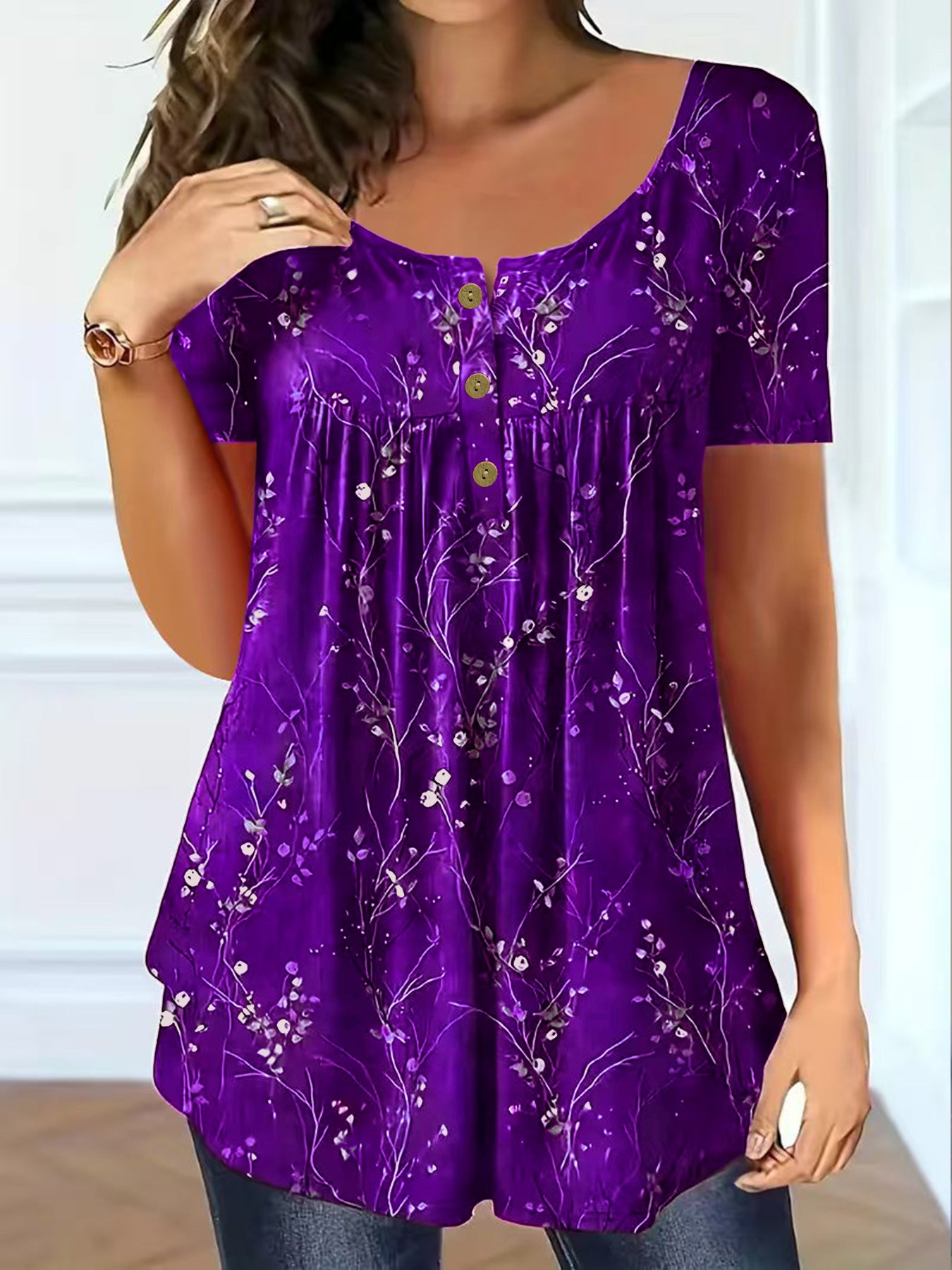【Sezonska rasprodaja】📢🦋Ženski plisirani tunika s cvjetnim printom - elegancija koja se kreće s vama.🌸