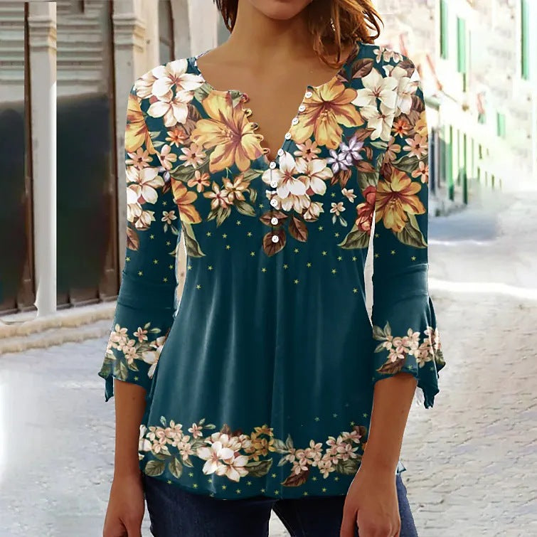 👚【S-5XL】2025 nowy styl, modna koszulka z nadrukiem i dekoltem w serek