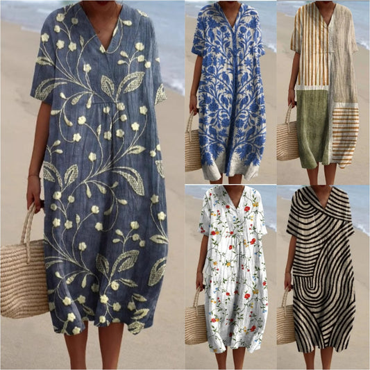 【50% POPUSTA】🔥【Vruća rasprodaja】👗👗【S-5XL】Modna haljina s digitalnim printom i V-izrezom 2025