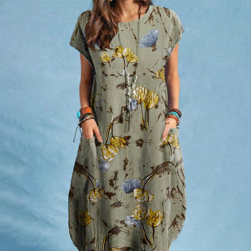 👗【S-5XL】Pamučna haljina s okruglim izrezom i printom