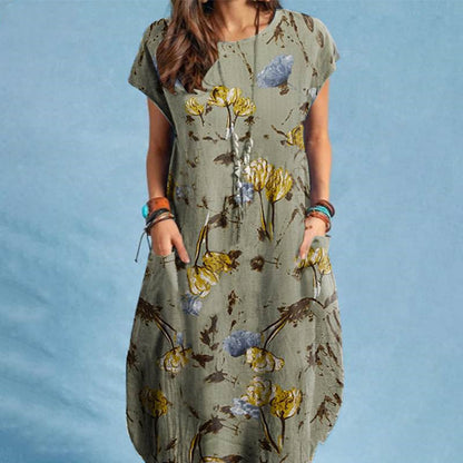👗【S-5XL】Pamučna haljina s okruglim izrezom i printom
