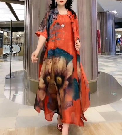 🔥👗【Sukienka + kardigan】【42-90 kg】Wiosna 2025 Dwuczęściowa sukienka koszulowa z szyfonu Lekka i wszechstronna