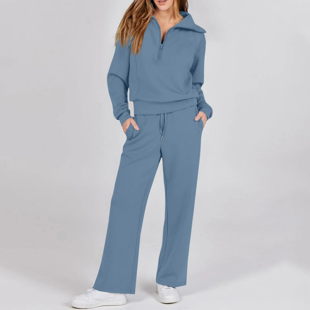 🔥【S–2XL】 Ležerni sportski komplet: majica dugih rukava s patentnim zatvaračem + hlače širokih nogavica