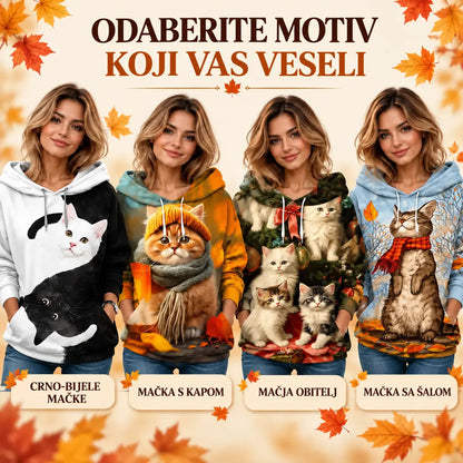 🐱✨【 S–3XL】Ženska mikina s kapucnjom i 3D printom mačke – mekana, udobna i prikladna za svaki dan.