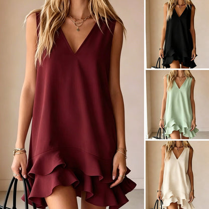 👗Elegantna haljina bez rukava s V-izrezom i volanima✅Plaćanje pouzećem