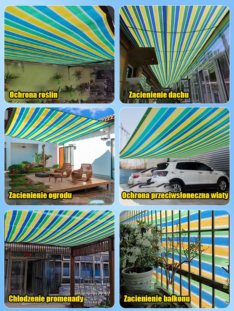 ⛅Plasă de umbră îngroșată cu dungi curcubeu