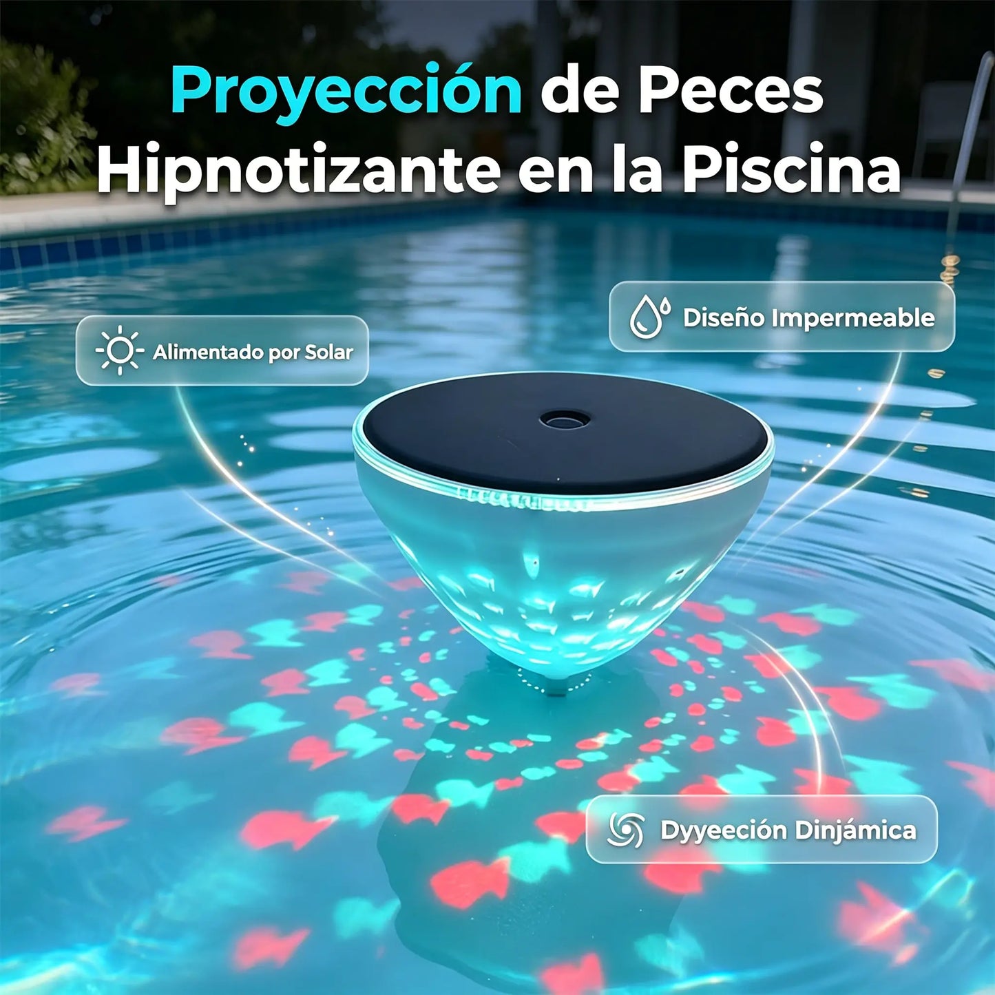 ☀️🐠 Plutajuća solarna svjetiljka za bazen s projekcijom ribica💡💦