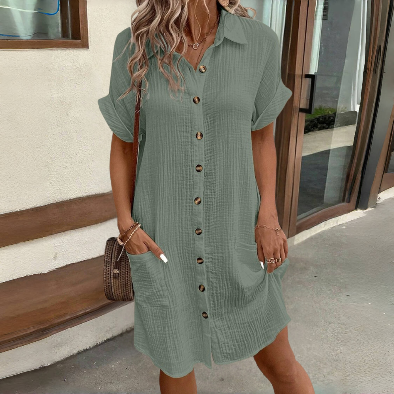 👗😍2025 Rochie cu mânecă scurtă din bumbac și lenjerie de bumbac, lejeră și respirabilă