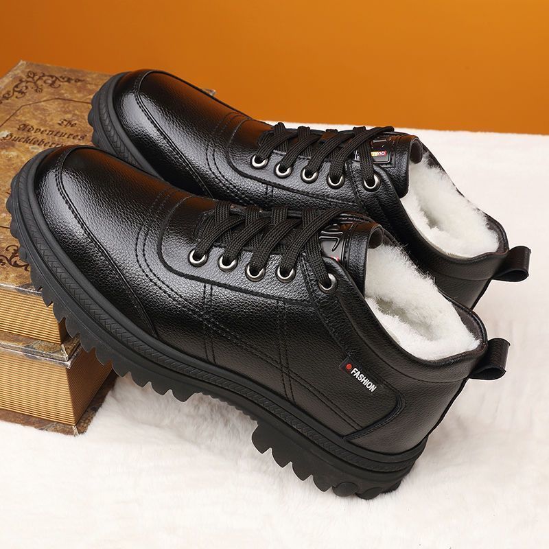 👞【39-44】 Debeli, puhasti in topli moški usnjeni čevlji z debelim podplatom za zimo