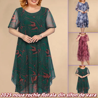 🌺🟢【L-5XL】💛2025 noua rochie florala din sifon de vara