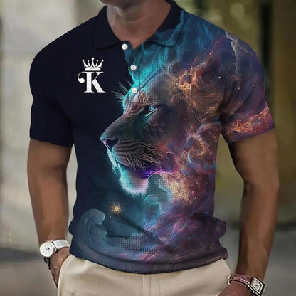 【S-6XL】Polo para hombre con estampado de león en 3D
