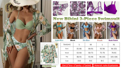 【kostium trzyczęściowy】👙 2025 Nowy drukowany zestaw strojów kąpielowych dla kobiet, Nowe Bikini 3-Piece Swimsuit