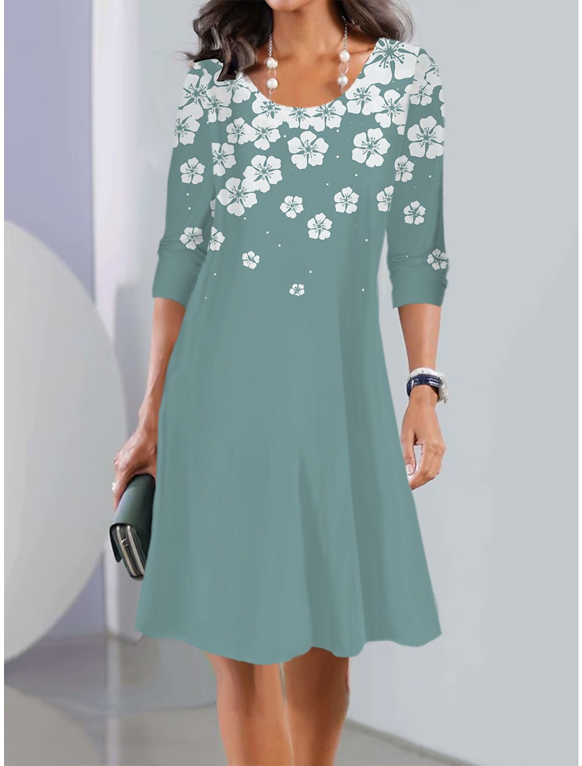 2026【XS-5XL】Nowa sukienka midi z okrągłym dekoltem i długim rękawem