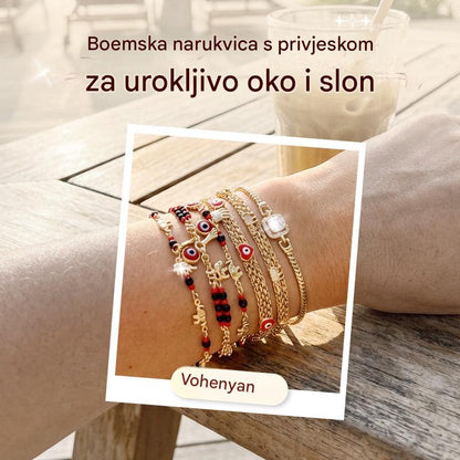 📿 VREMENSKI OGRANIČENA PONUDA 50% POPUSTA! 🌀 Boho narukvica s amuletima i sretnim slonom - simbolični privjesci, podesivi oblik, pozlata i 7 stilova ✨