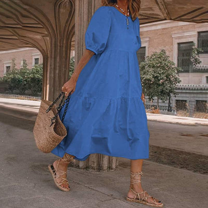 【S-5XL】Rochie de vară pentru femei în stil boem, rochie vintage cu gât rotund de diferite culori