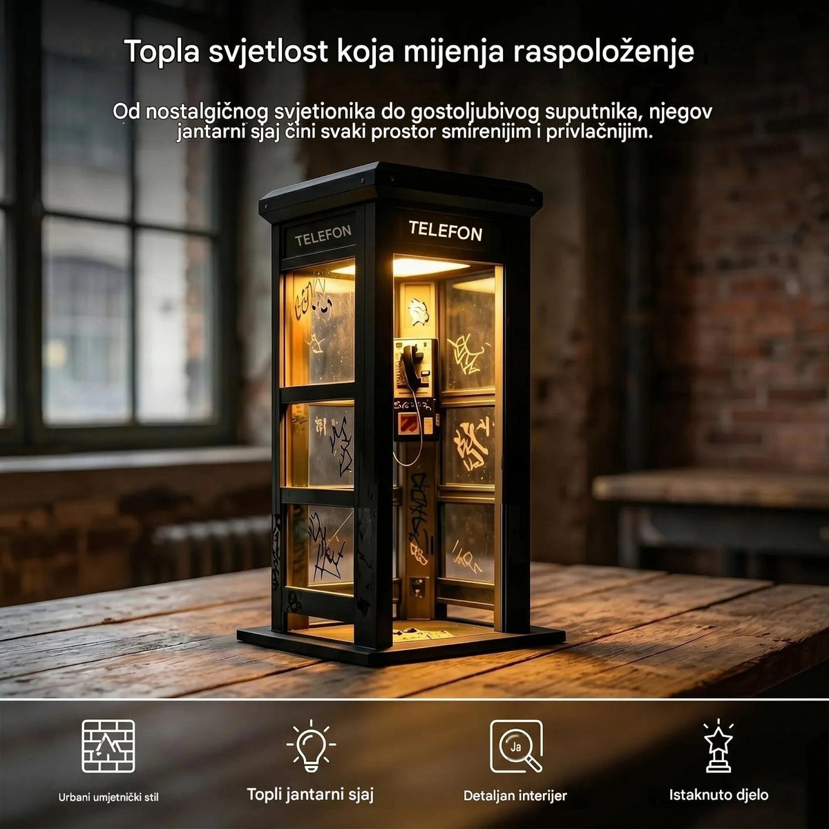 ✨⏰ LIMITIRANO IZDANJE Vintage ambijentalna lampa u obliku telefonske govornice: Nostalgičan dizajn s toplim ambijentalnim svjetlom 💡📞