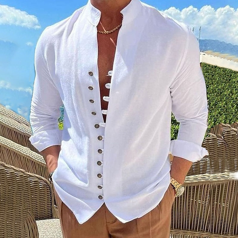 🌈👔【50% popusta🔥】【S-3XL】😍Novo u ponudi 2026., muška pamučno-lanena košulja na kopčanje, plus veličina, široka košulja dugih rukava