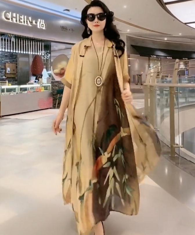 🔥👗【Sukienka + kardigan】【42-90 kg】Wiosna 2025 Dwuczęściowa sukienka koszulowa z szyfonu Lekka i wszechstronna
