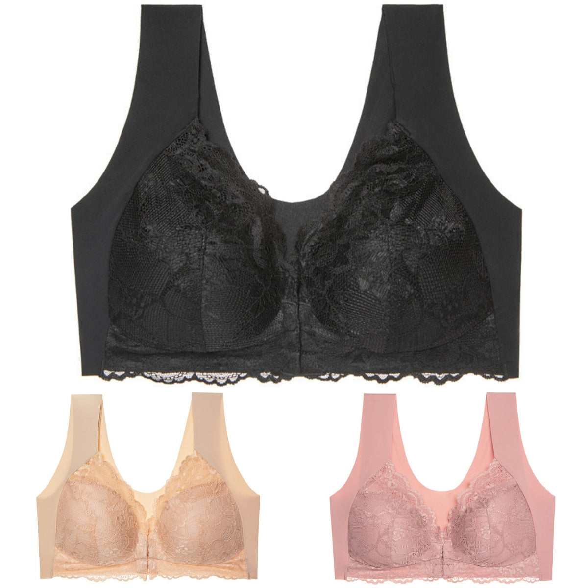 ✨【3 komada】 grudnjak velike veličine s kopčom sprijeda bez čeličnih prstenova, prekrasno donje rublje straga