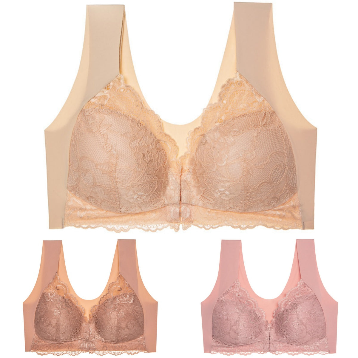 ✨【3 komada】 grudnjak velike veličine s kopčom sprijeda bez čeličnih prstenova, prekrasno donje rublje straga