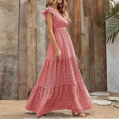👗Elegantna haljina s V-izrezom i visokim strukom s cvjetnim uzorkom 2026.