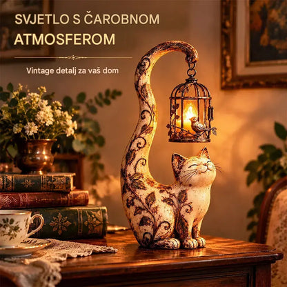 🐱💡Noćno svjetlo u vintage stilu – mačka s krletkom – kreativna vrtna dekoracija