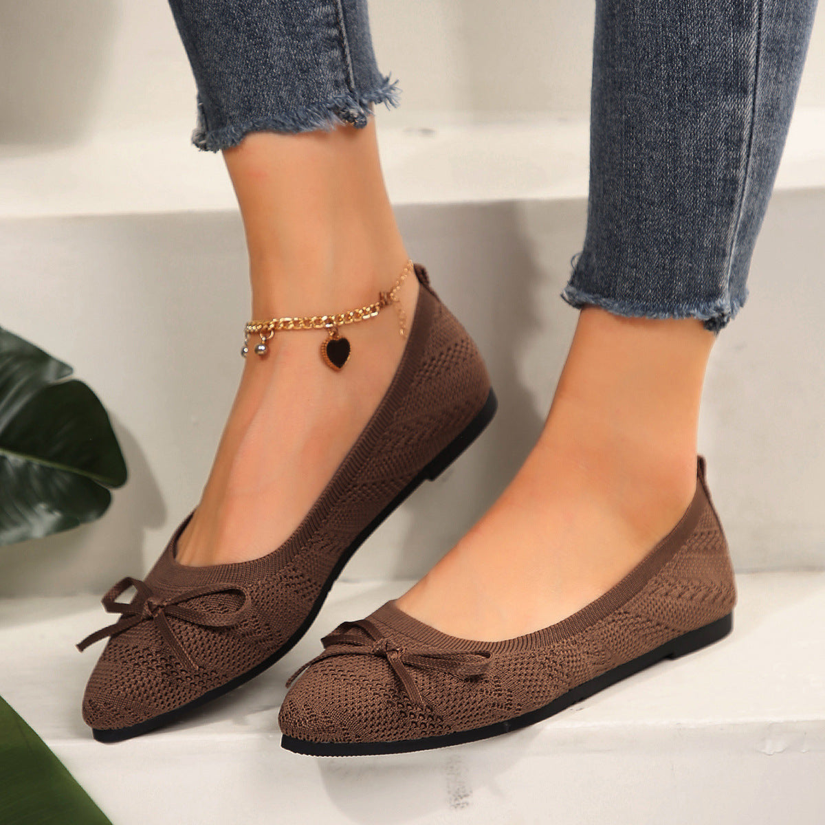 💖【36-43】Elegantne pletene balerinke za žene, ukrašene mašnom