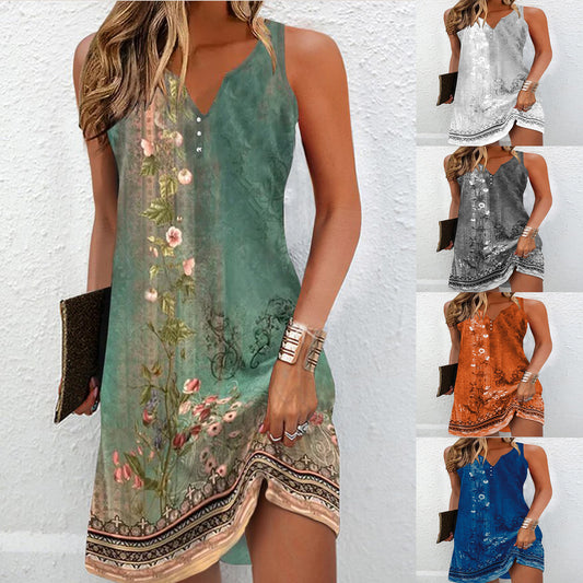 💖👗Rochie imprimată fără mâneci