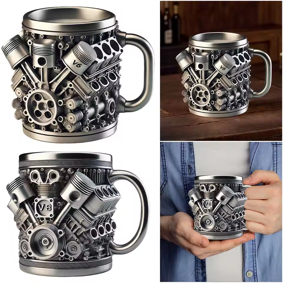 🎁☕Šalica za kavu Creative Engine V6V8 od nehrđajućeg čelika