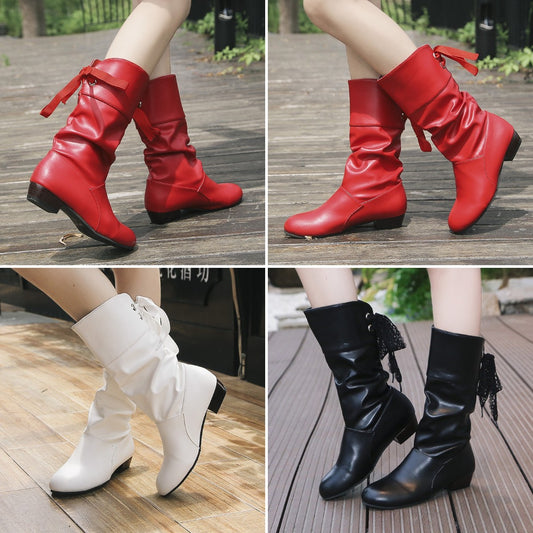 【35-43】2025 jesenski novi modni škornji iz mehkega usnja z vezalkami