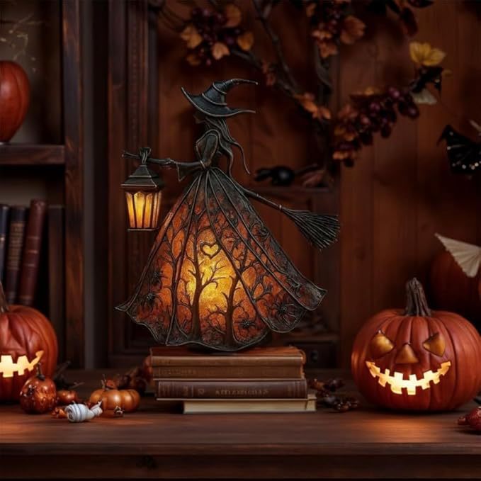 🧙‍‍♀️ Lampa czarownicy na Halloween, dekoracja domu w stylu gotyckiej czarownicy, spersonalizowana lampka nocna