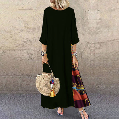 💖🍂【M-5XL】Γυναικείο Φόρεμα με Ρετρό Στάμπα και Μεσαίο Μανίκι