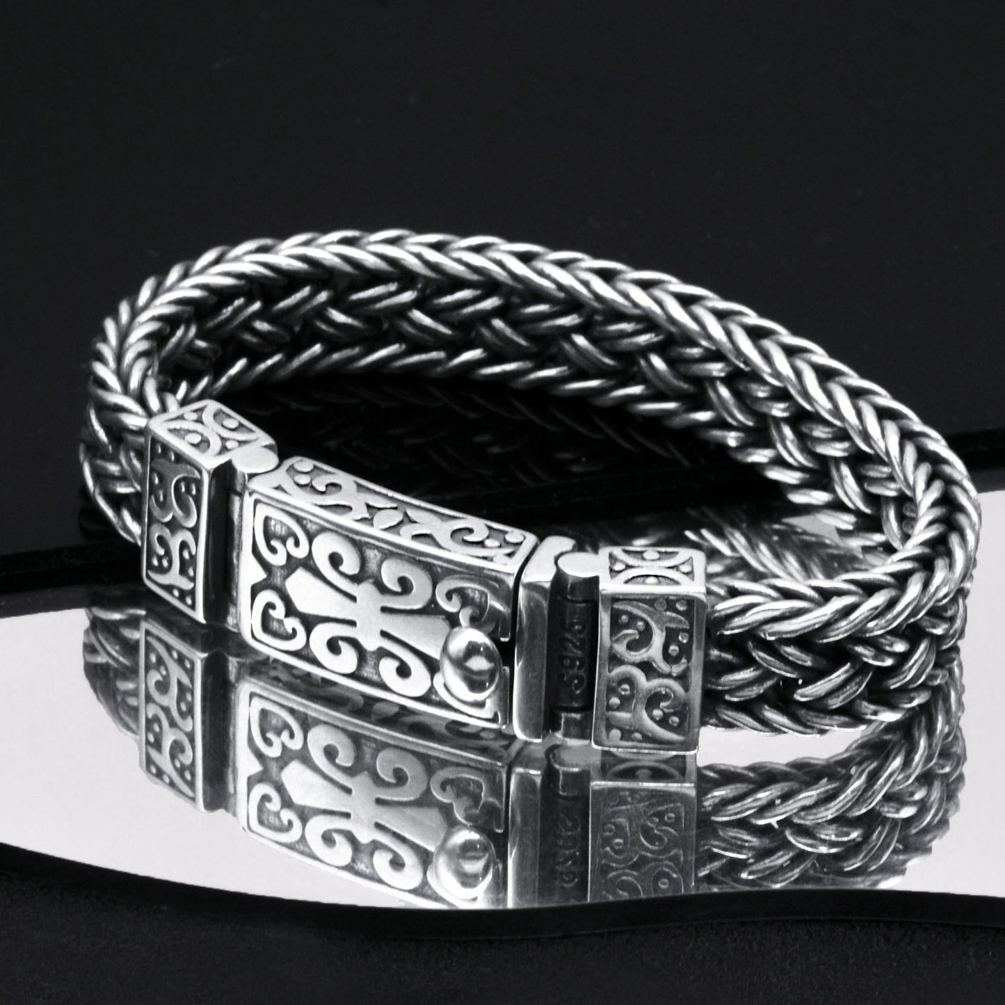 💥Pulseras de hombre fabricadas en plata 925, tejidas a mano, anchas y gruesas, estilo retro trendy