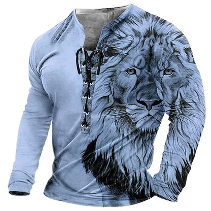 🦁🦁2025 Męski, swobodny T-shirt z długim rękawem i nadrukiem 3D