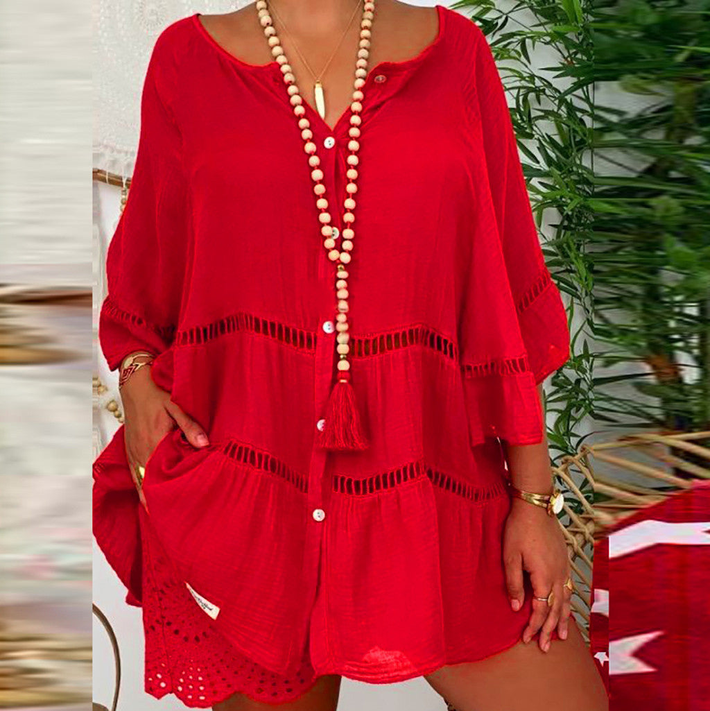 🔥【S-5XL】2025 noua rochie cu decolteu in V din bumbac si in