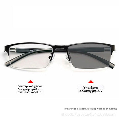 👓✨🕶️Metalne fotokromatske sunčane naočale s poluokvirom, naočale za kratkovidnost protiv plavog svjetla, sunčane naočale za vožnju