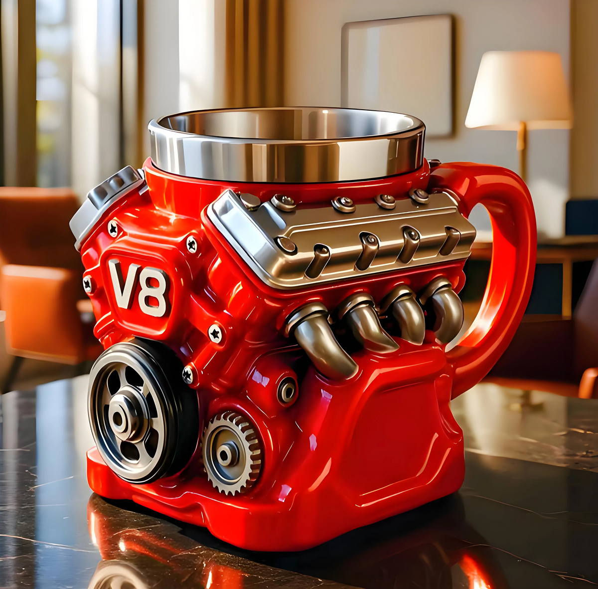 🎁☕Czerwony kubek do kawy ze stali nierdzewnej Creative Engine V6V8
