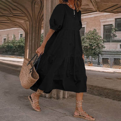 【S-5XL】Rochie de vară pentru femei în stil boem, rochie vintage cu gât rotund de diferite culori