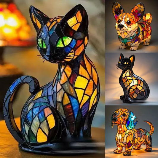 🐱🐶Ukrasi od smole, LED noćno svjetlo, umjetnost, figurica životinje, kreativni ukras za ured, dom, prekidač s USB utičnicom