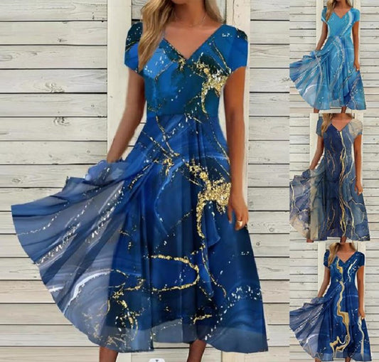 🌸【S-5XL】Elegantna haljina s V-izrezom i printom za žene